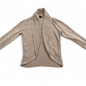 women’s tan shawl sweater knit cardigan open front classic preppy Ivy League